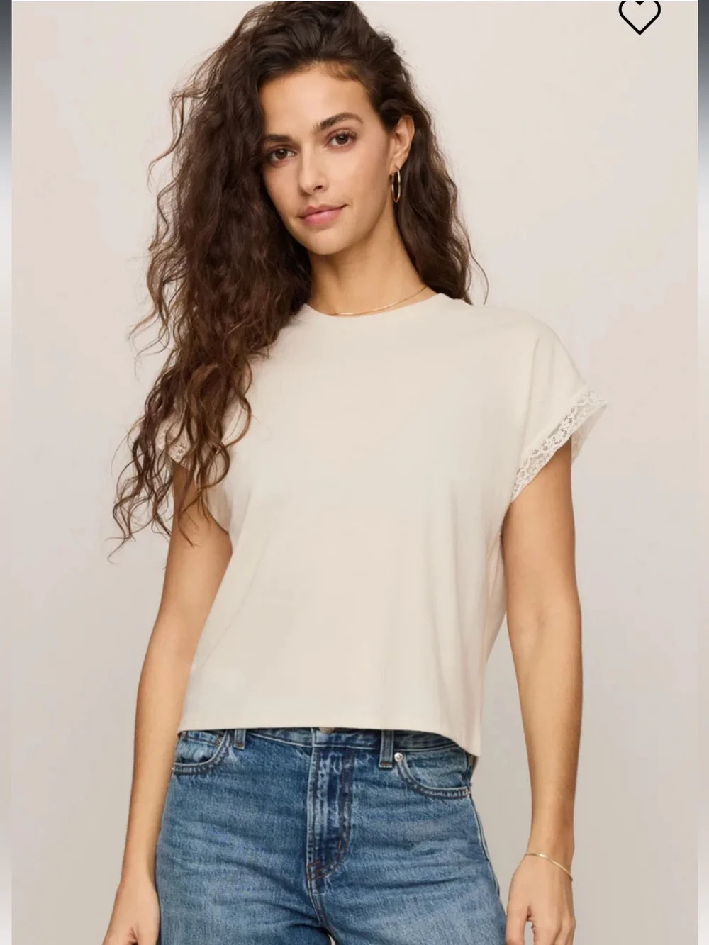 z supply marika ivory cream lace trim muscle tee blouse t-shirt top size small